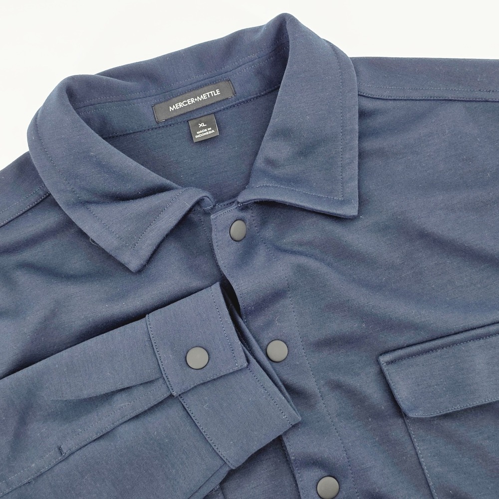 Mercer + Mettle Mens XL Navy Blue double knit Snap Front Overshirt MM3004